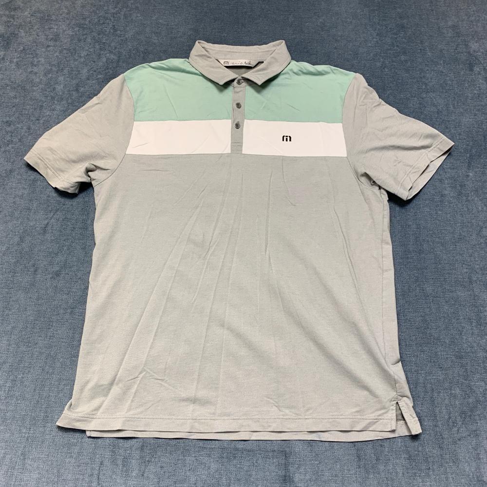 Travis Mathew Polo Shirt Mens XL Gray Logo Cotton Side Slit Sports Golf Tennis